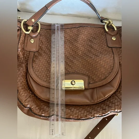 Coach Brown Woven Leather Shoulder Bag - Picture 11 of 14